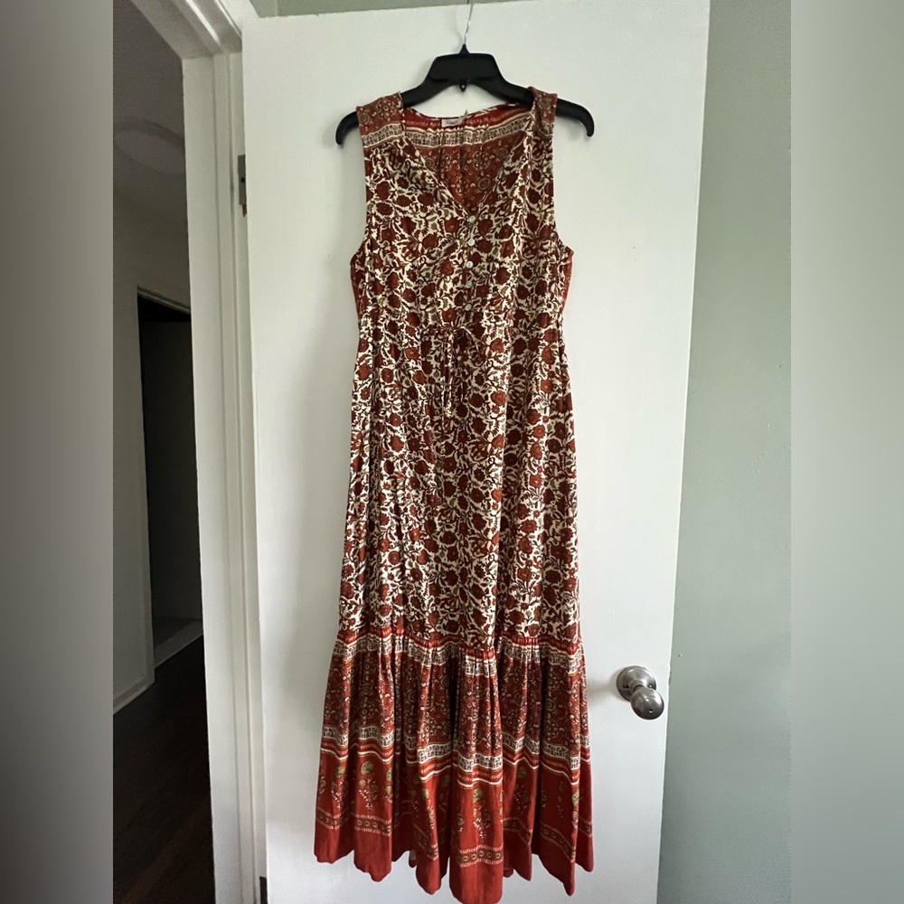 Faherty Red and Orange Tiered Maxi Sundress
